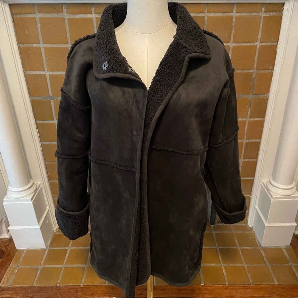 Velvet Dark Gray Faux Shearling Coat